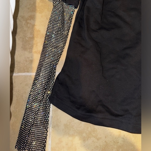Black shirt with rhinestone sleeves. - Picture 3 of 4
